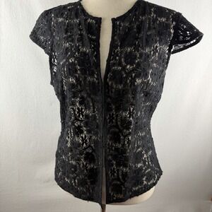 Banana Republic Crochet Black Blouse Sz L Cap Sleeve Dark Cottage Whimsigoth